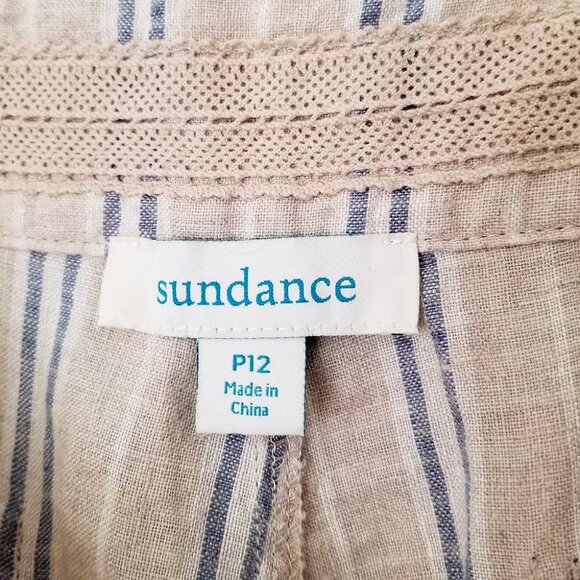 Sundance Wilde Striped 100% Linen Bermuda Shorts Beige Blue Women's 12 Petite - Picture 7 of 16